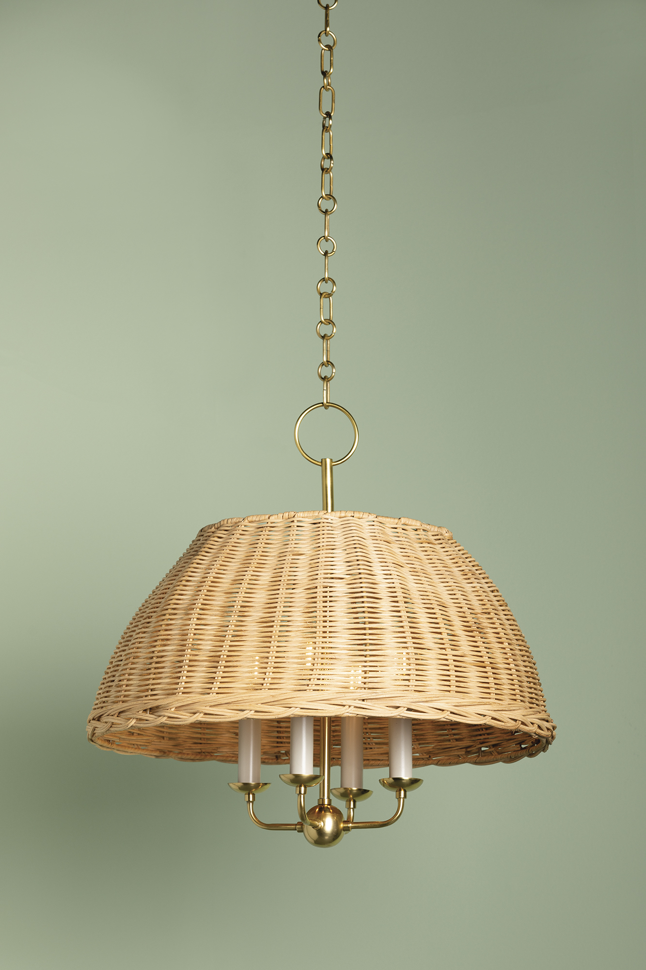 Emely Rattan Dome Chandelier, Natural/Aged Brass