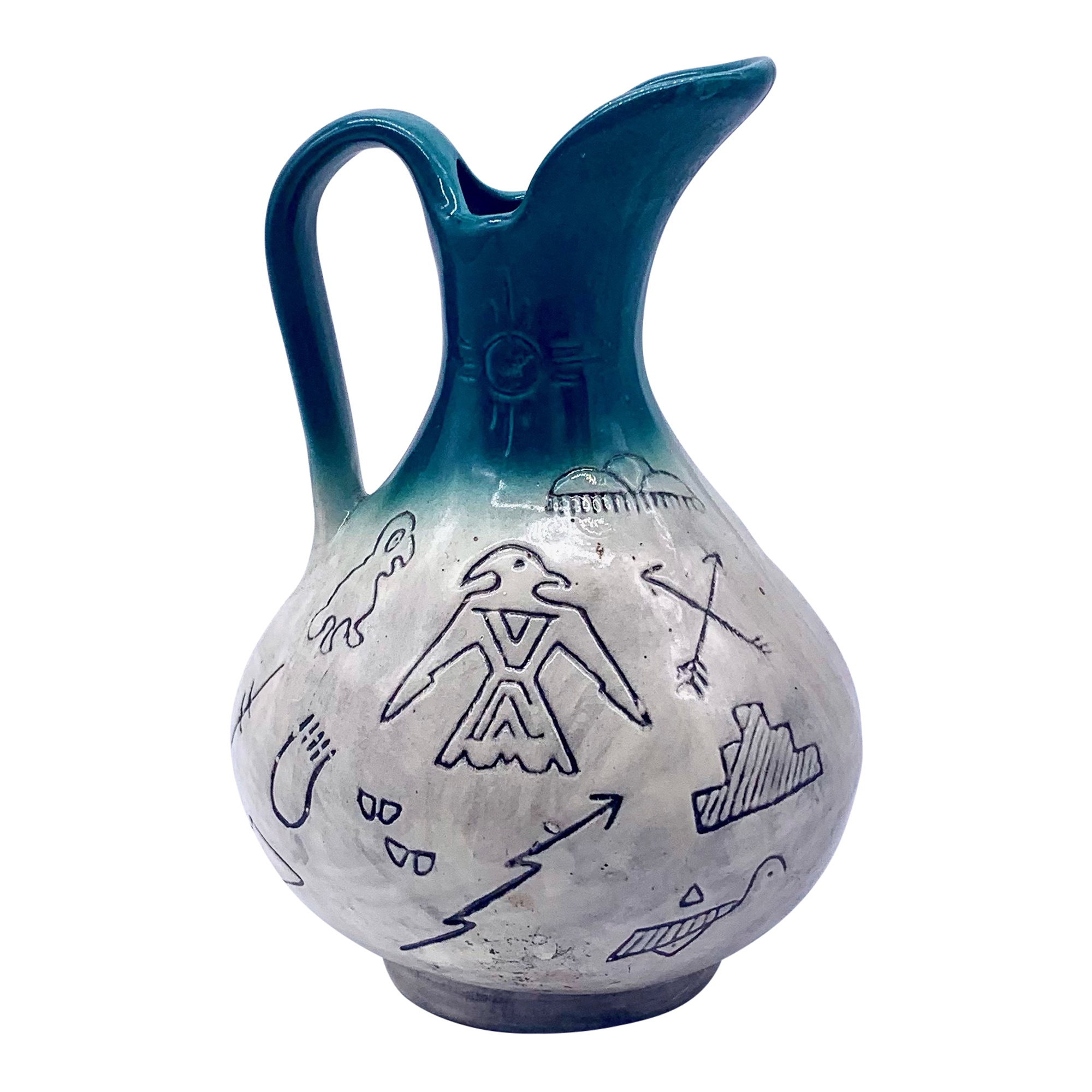 Midcentury Carved Pottery Pitcher Vase~P77641358