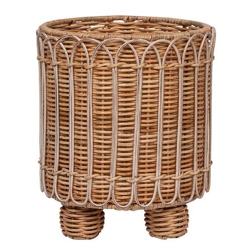 Provence Rattan 8" Round Planter, Whitewash