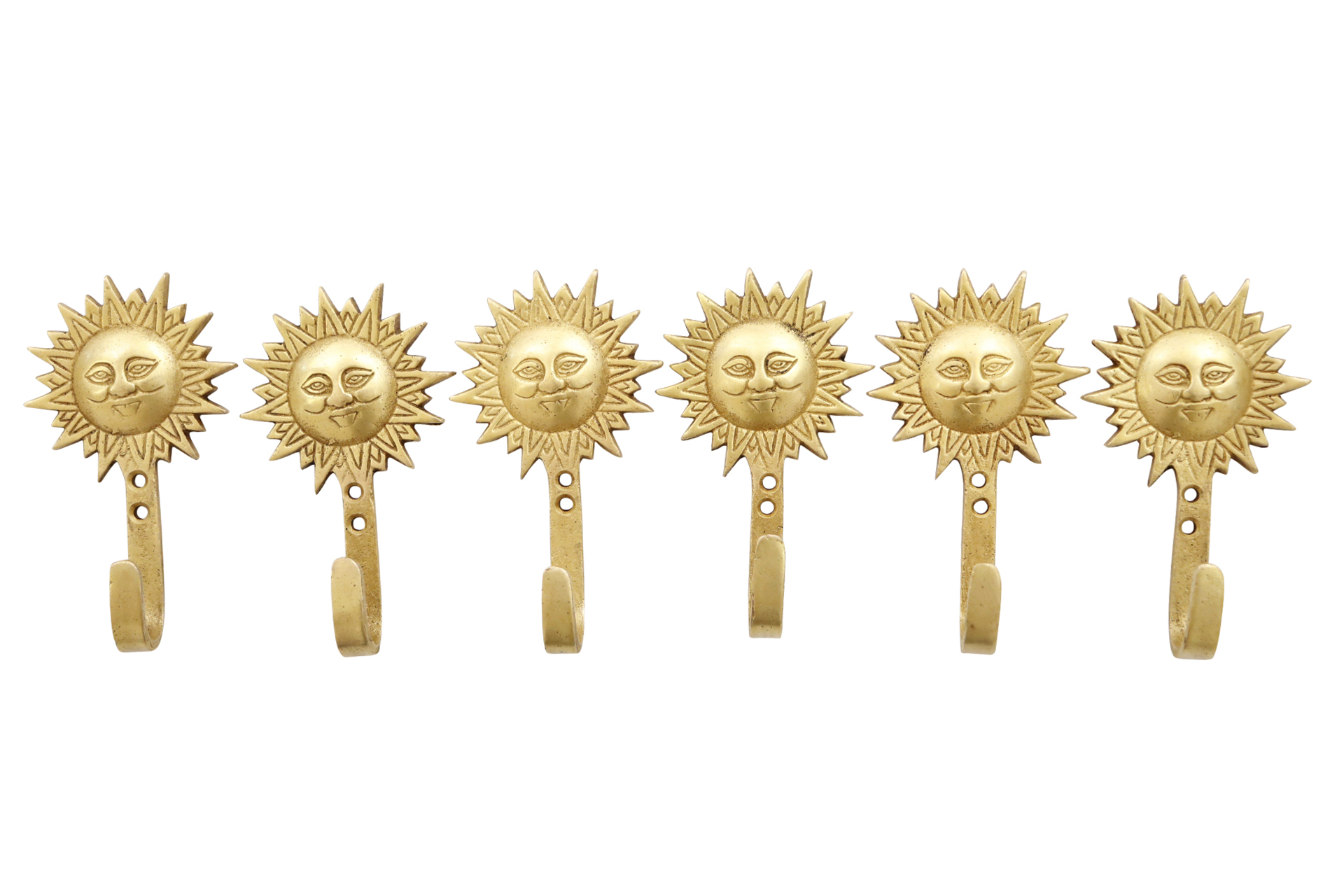 Bohemian Sun Brass Wall Hooks - Set of 6~P77746173