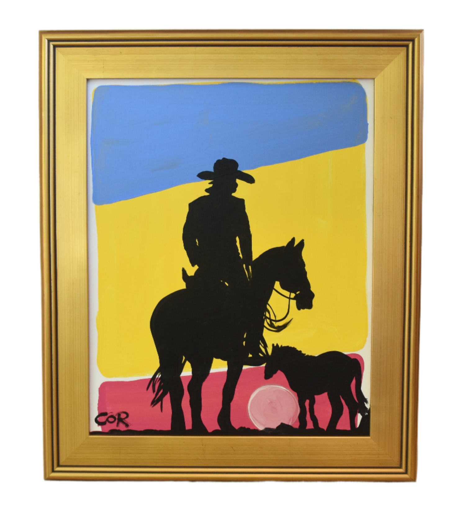 Cowboy & Horses Silhouette Oil Painting~P77698694