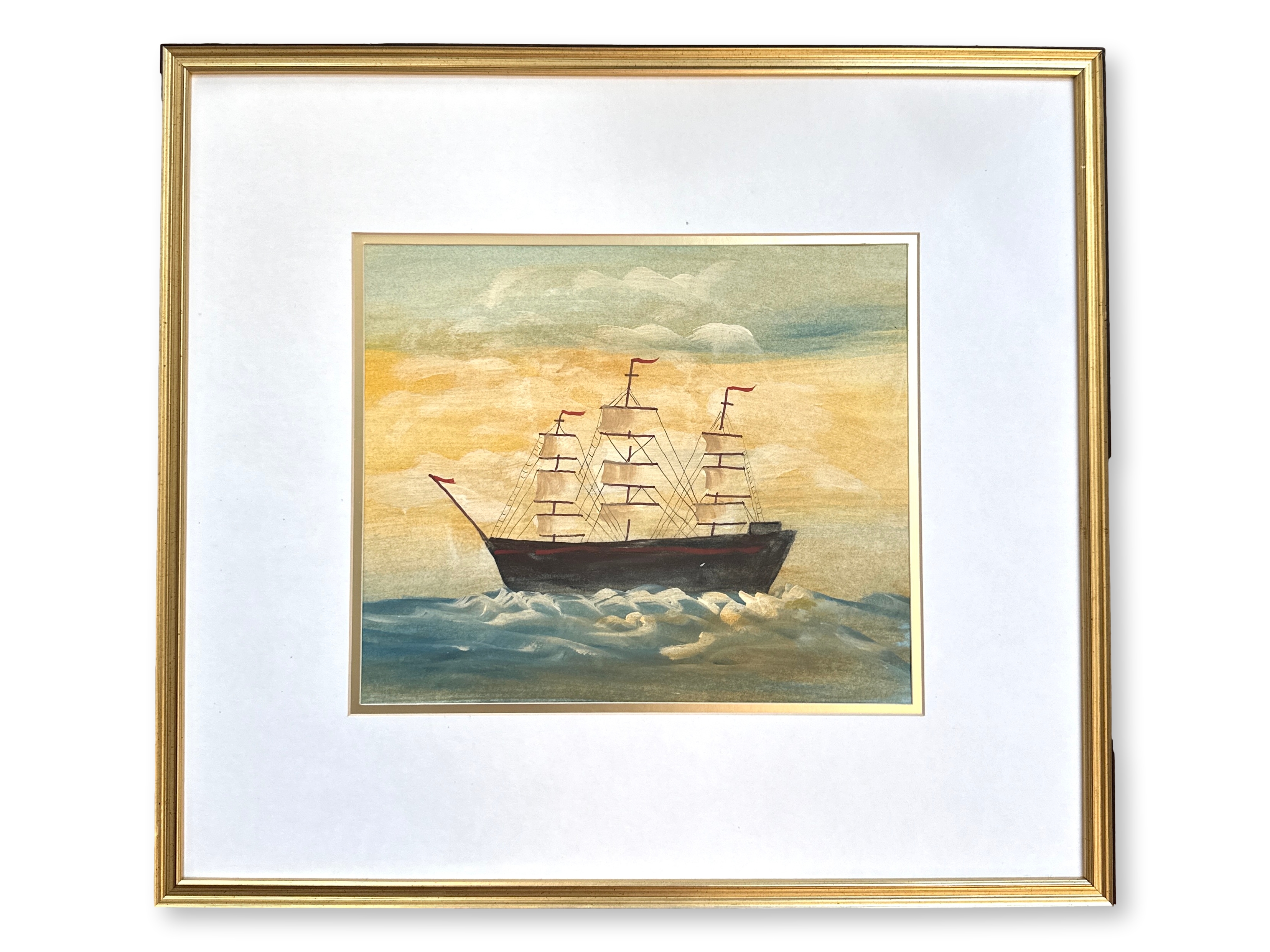Folk Art Clipper Ship Watercolor~P77718973