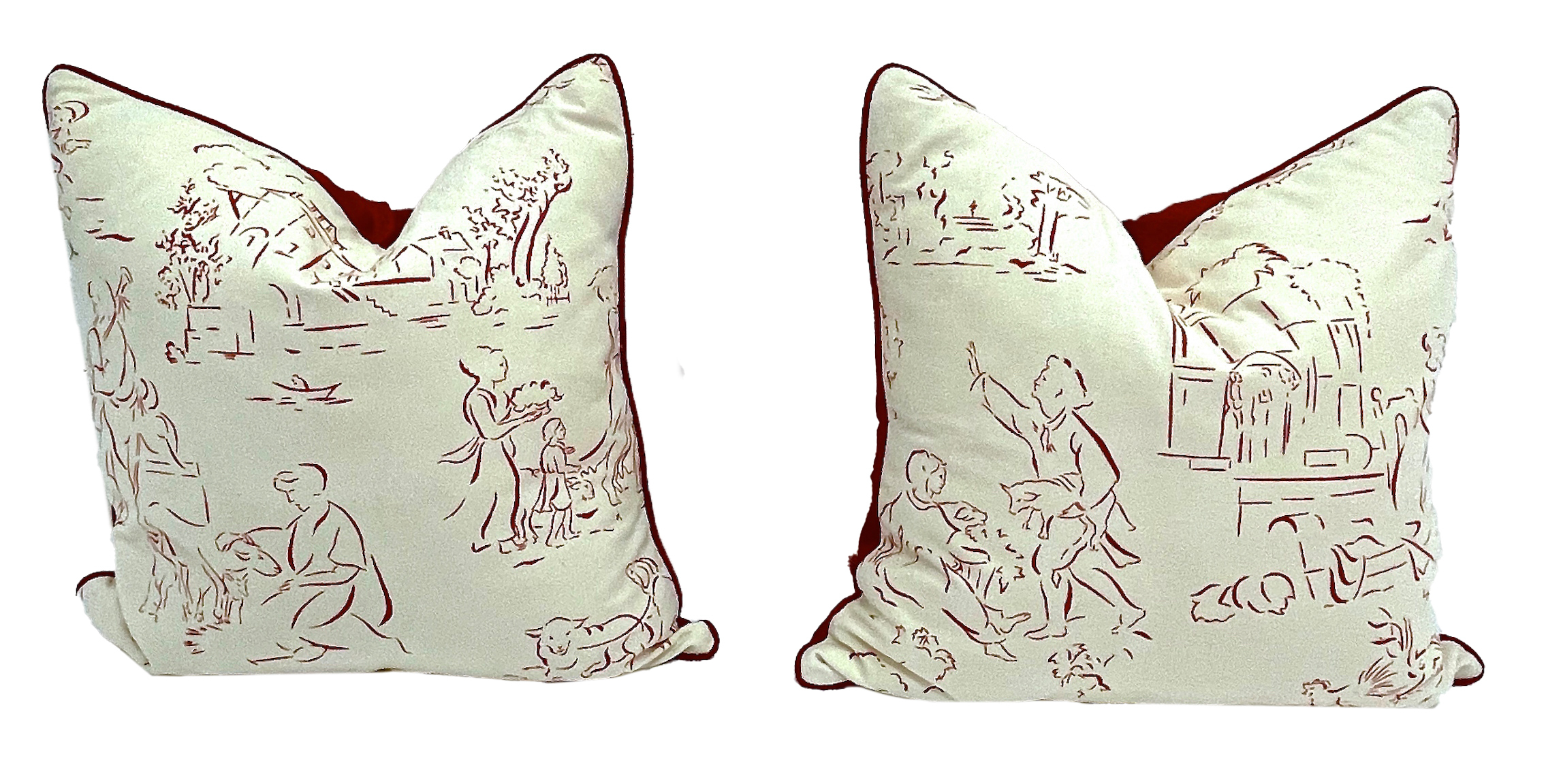 Red & White Scenic Toile Pillows, PR~P77661916
