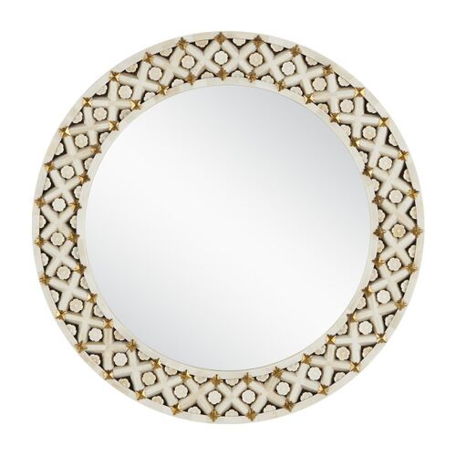 Ellaria Bone Inlay & Brass Round Wall Mirror, Natural/Black