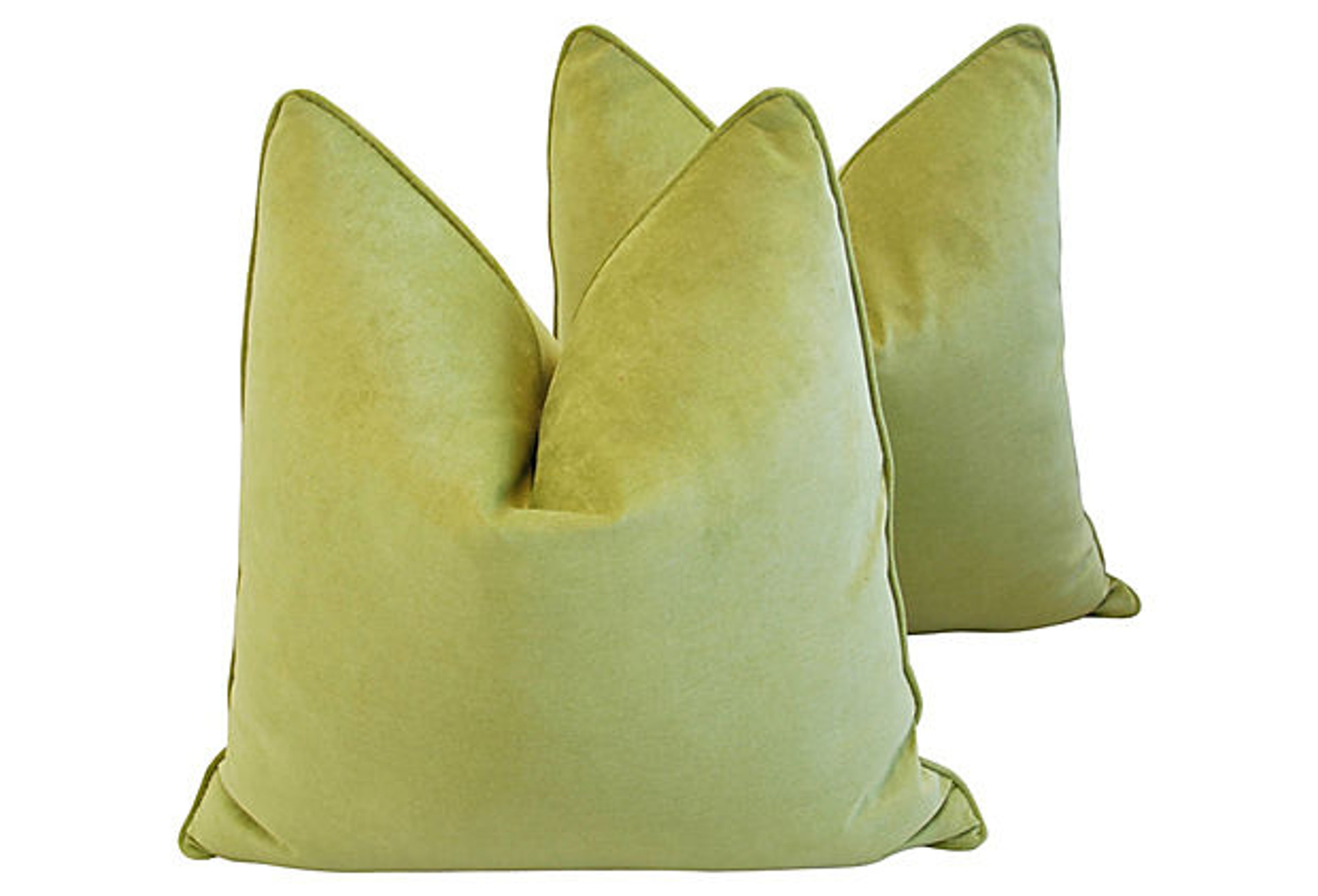 Apple Green Velvet Pillows, Pair~P77610788