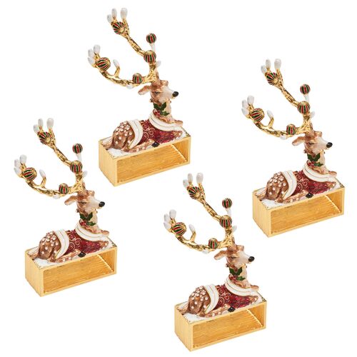 S/4 Blitzen Napkin Ring in Gift Box, Multicolor S/4 Blitzen Napkin Ring in Gift Box, Multicolor