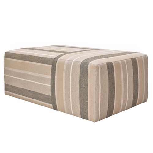 Quinn Upholstered Linen Ottoman, Dunphy Charcoal Stripe