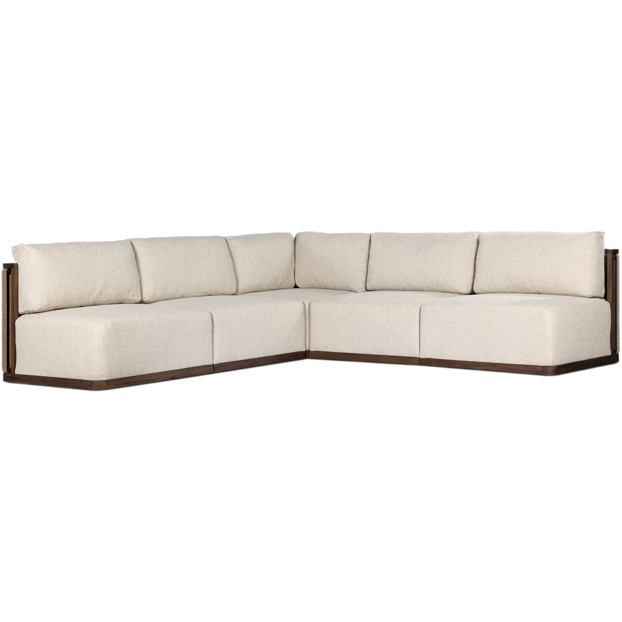 Myrosa Outdoor 5-Pc Woven Cord Back Teak Sectional, Ellor Beige