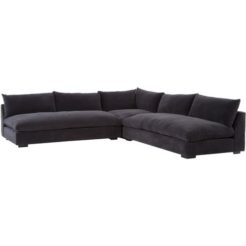 Spencer 3-Pc Sectional, Charcoal Velvet~P77600107