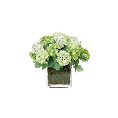 10" Snowball in Glass Vase with Moss, Faux