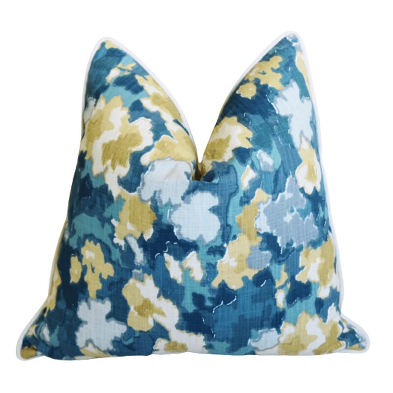 Madcap Cottage Floral Pillow, Blue/Gold