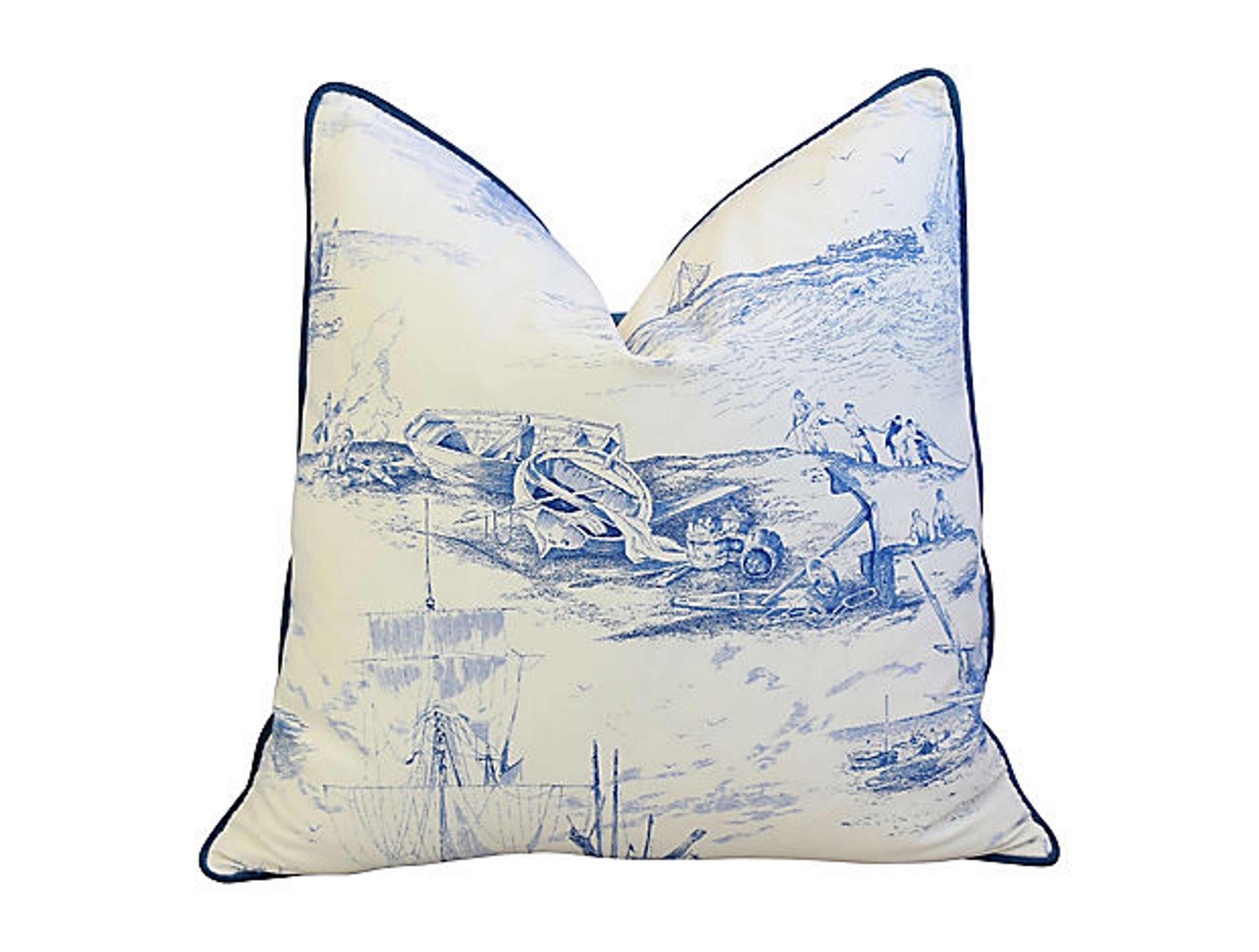 French Blue & White Nautical Pillow~P77623164