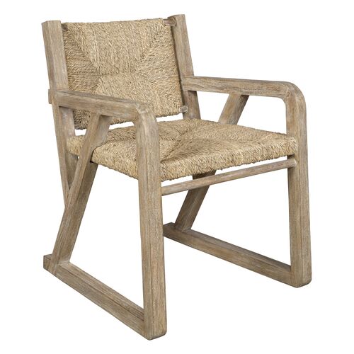 Finnian Woven Seagrass Dining Arm Chair, Natural Mango