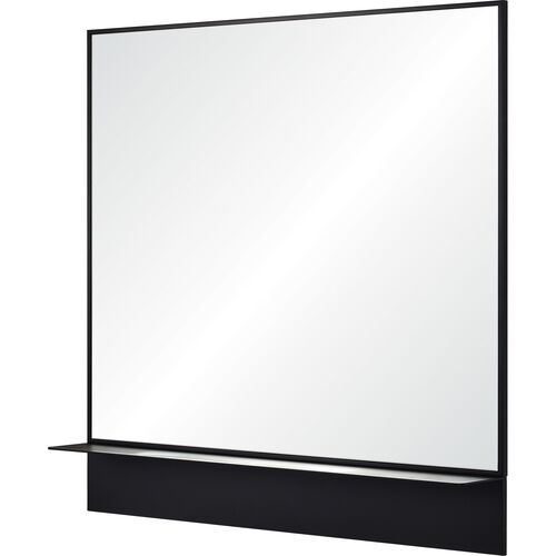 Phaedra Square Wall Mirror w/ Shelf, Black