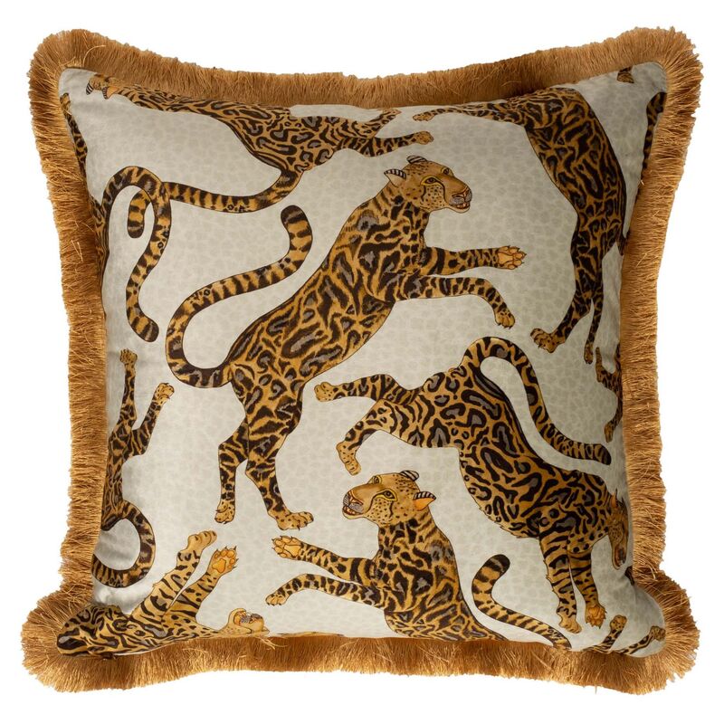 Cheetah Kings 24x24 Pillow, Stone Velvet
