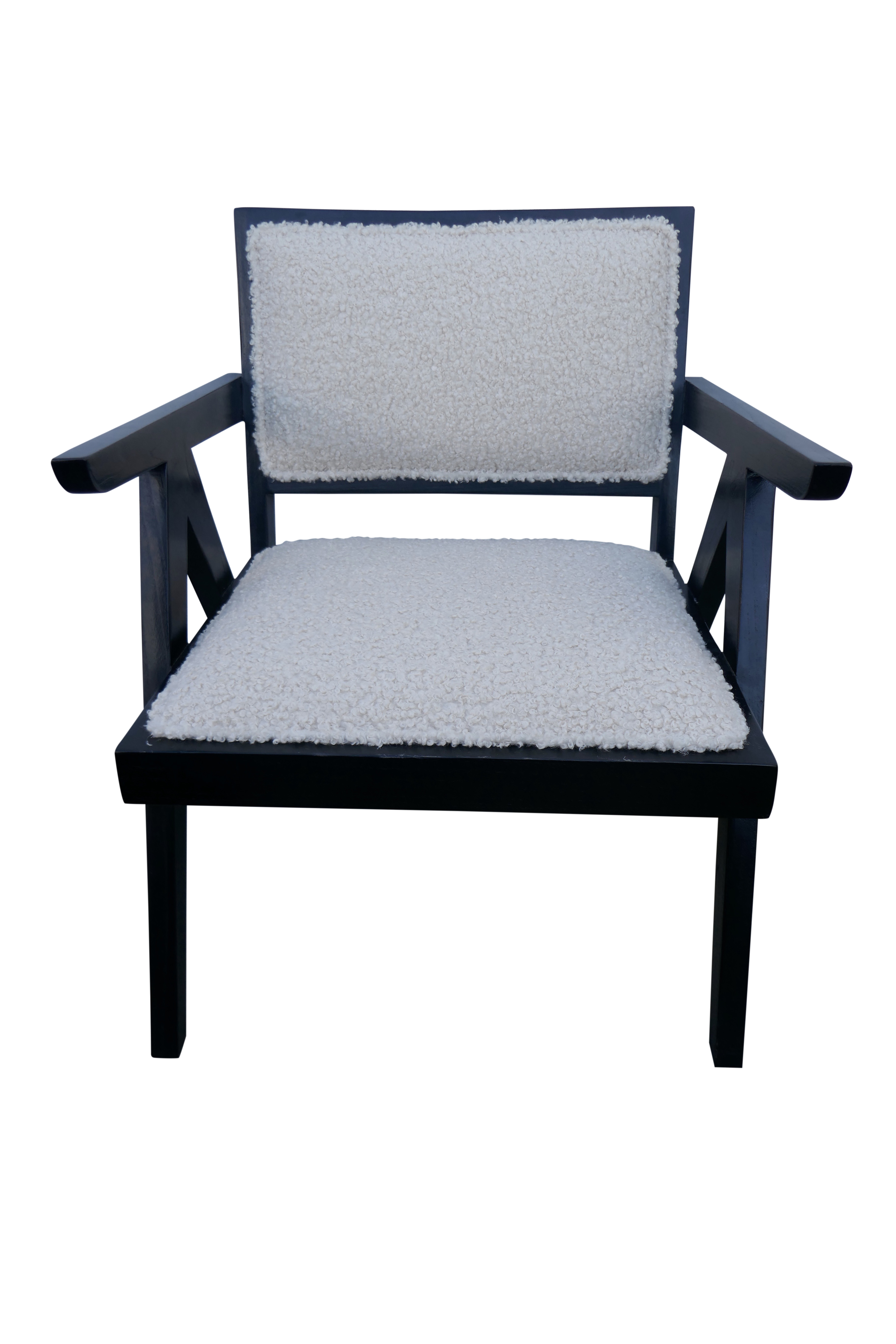 Black Teak & Shearling Upholstered Chair~P77654808