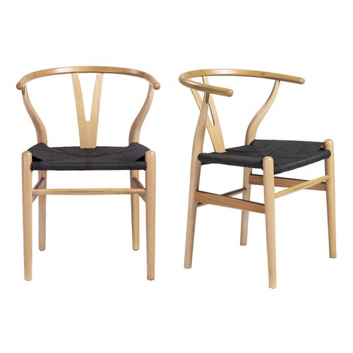 S/2 Nina Side Chairs, Natural/Black~P66392286