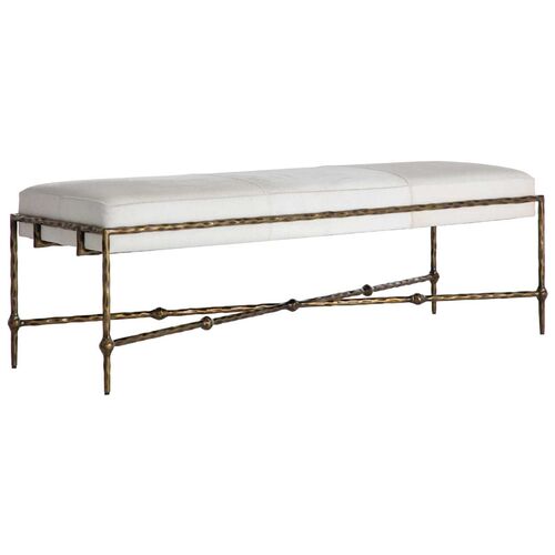 Lambeth Hair on Hide Bench, Ivory/Brass