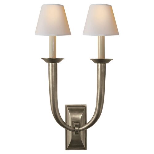 French Deco 2-Light Sconce, Nickel~P76799943