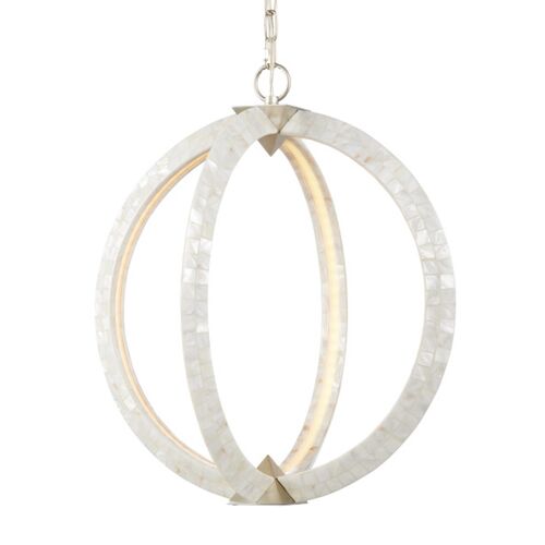 Arietta Mother of Pearl LED Orb Chandelier, White/Silver