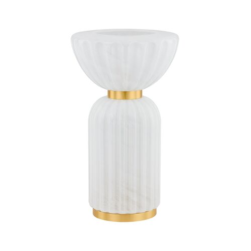 Leor Fluted Table Lamp, Aged Brass/Cloud Glass
