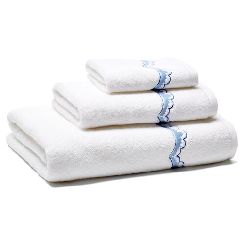 S/3 Lucille Towels, White/Blue~P77008497