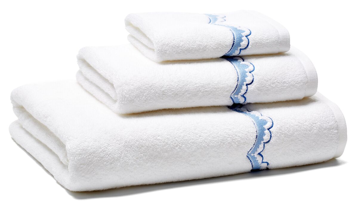 S/3 Lucille Towels, White/Blue | One Kings Lane