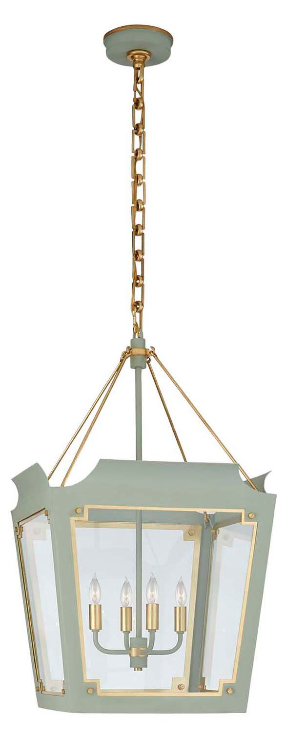 Caddo Small Glass Lantern, Celadon With Gild