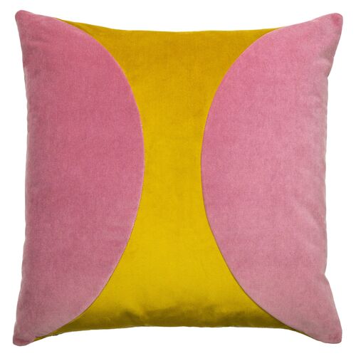 Liv 22x22 Color Block Pillow, Dusty Rose/Brass Velvet