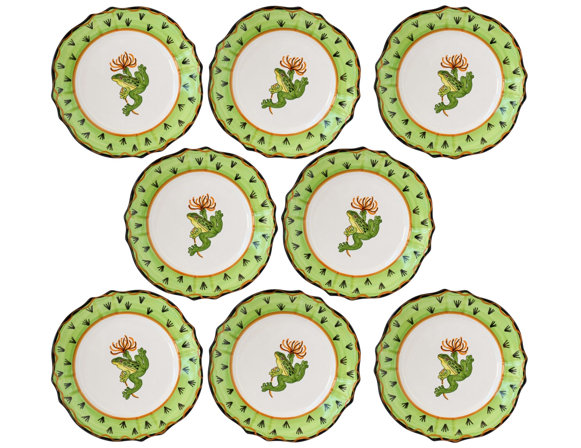 Italian Deruta Frog Plates, s/8