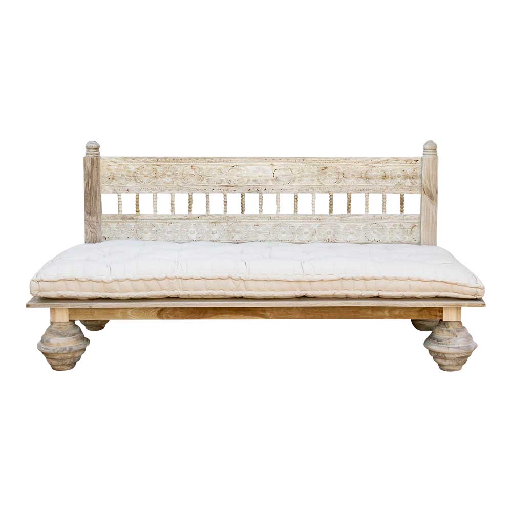 Old Bleached Wood Floral Daybed Sofa~P77702096