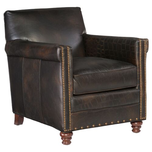 Potter Leather Club Chair, Dark Walnut