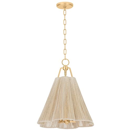 Sonoma Scalloped Abaca Rope Pendant, Natural/Vintage Gold Leaf