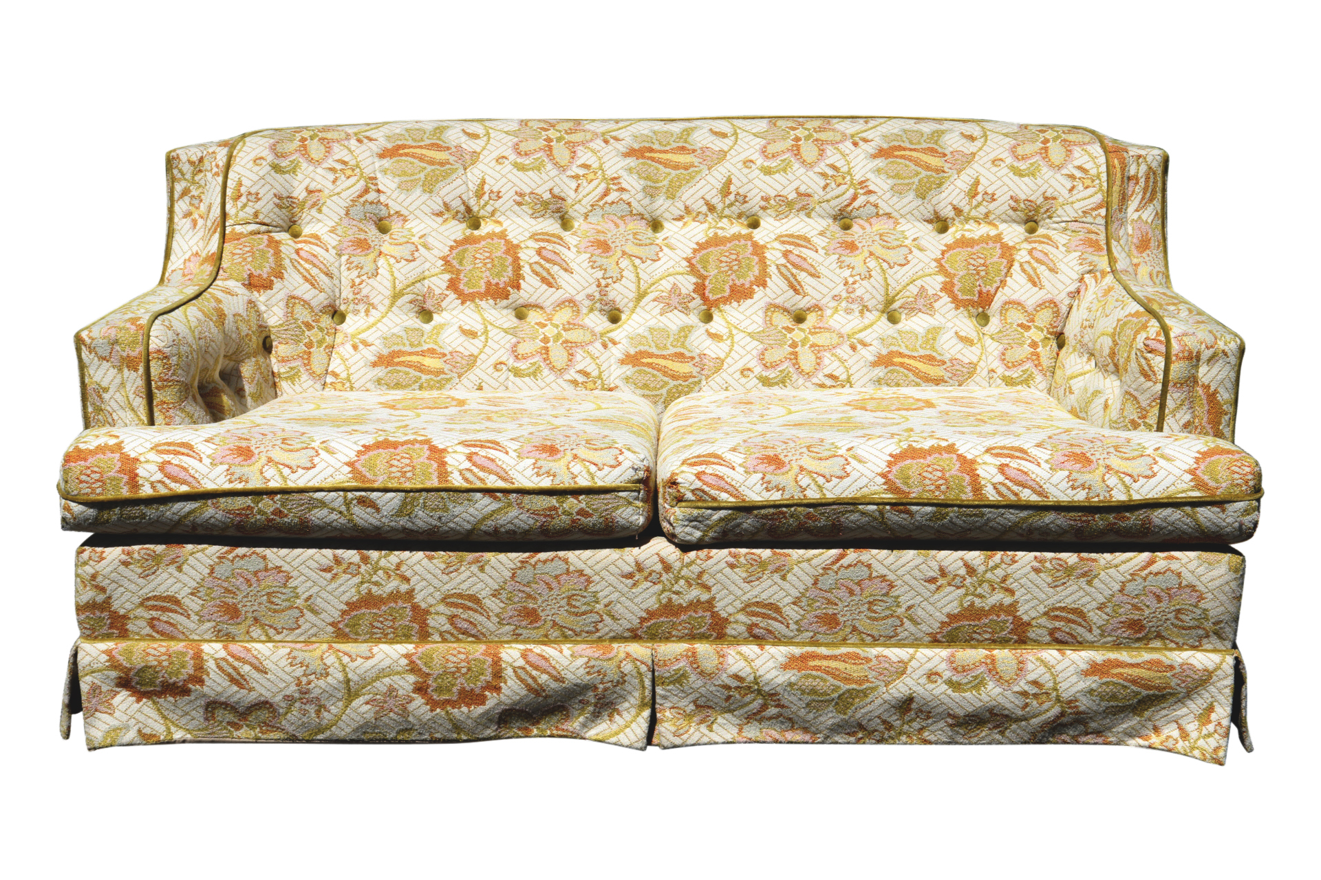 Chinoiserie Floral Tufted Loveseat Sofa