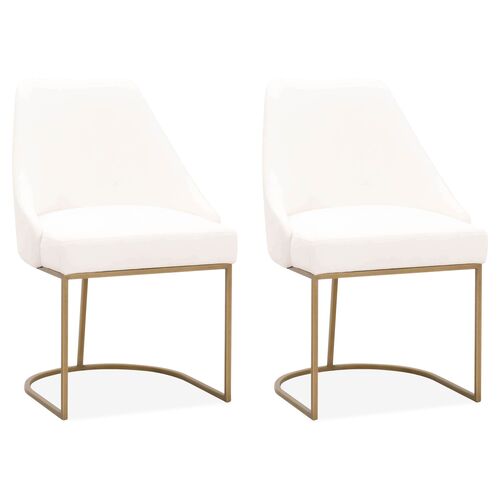 S/2 Lola Side Chairs, Gold/Pearl Velvet~P77564801