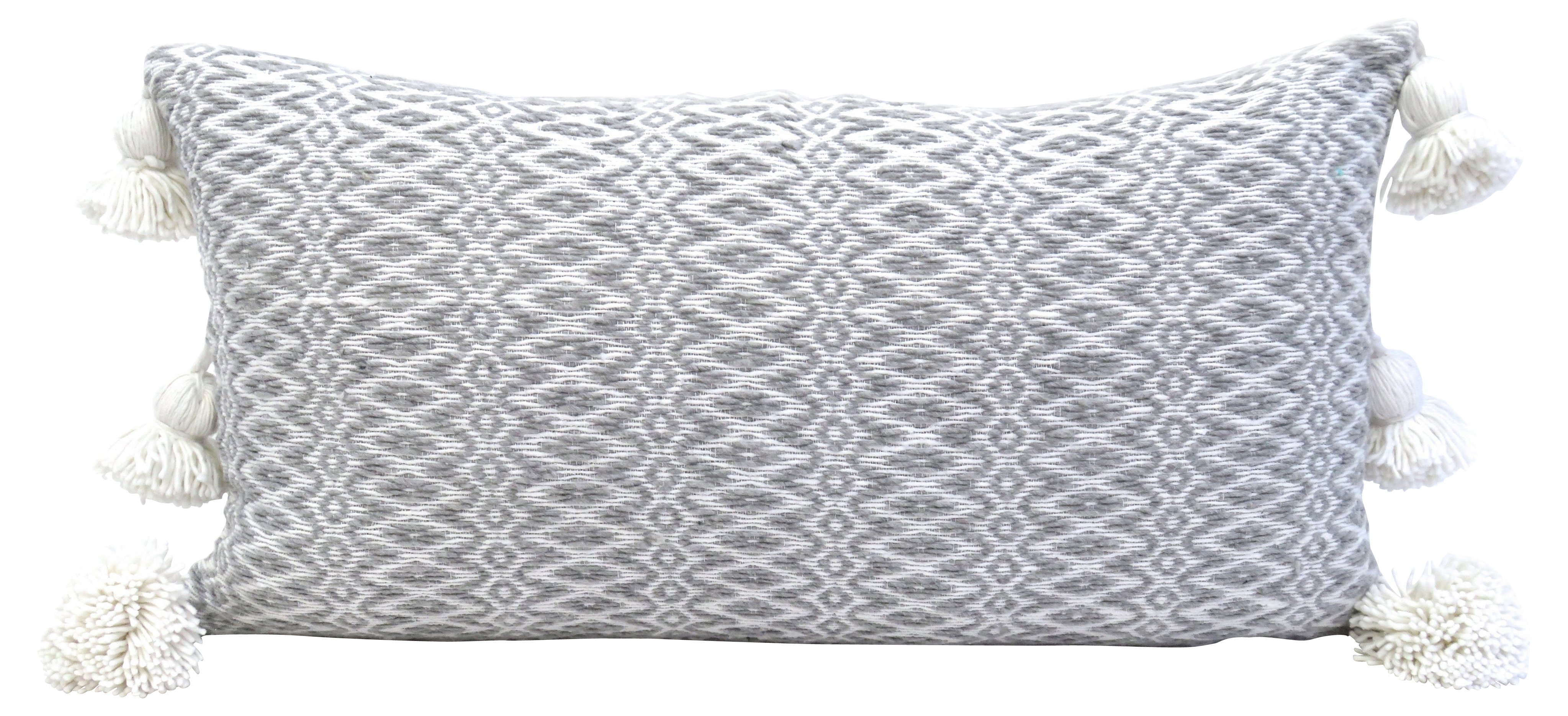 Gray Handwoven Cotton Lumbar Pillow~P77519031