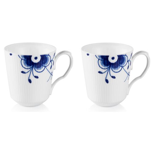 S/2 Fluted Mega Coffee Mugs, Blue/White~P60782427