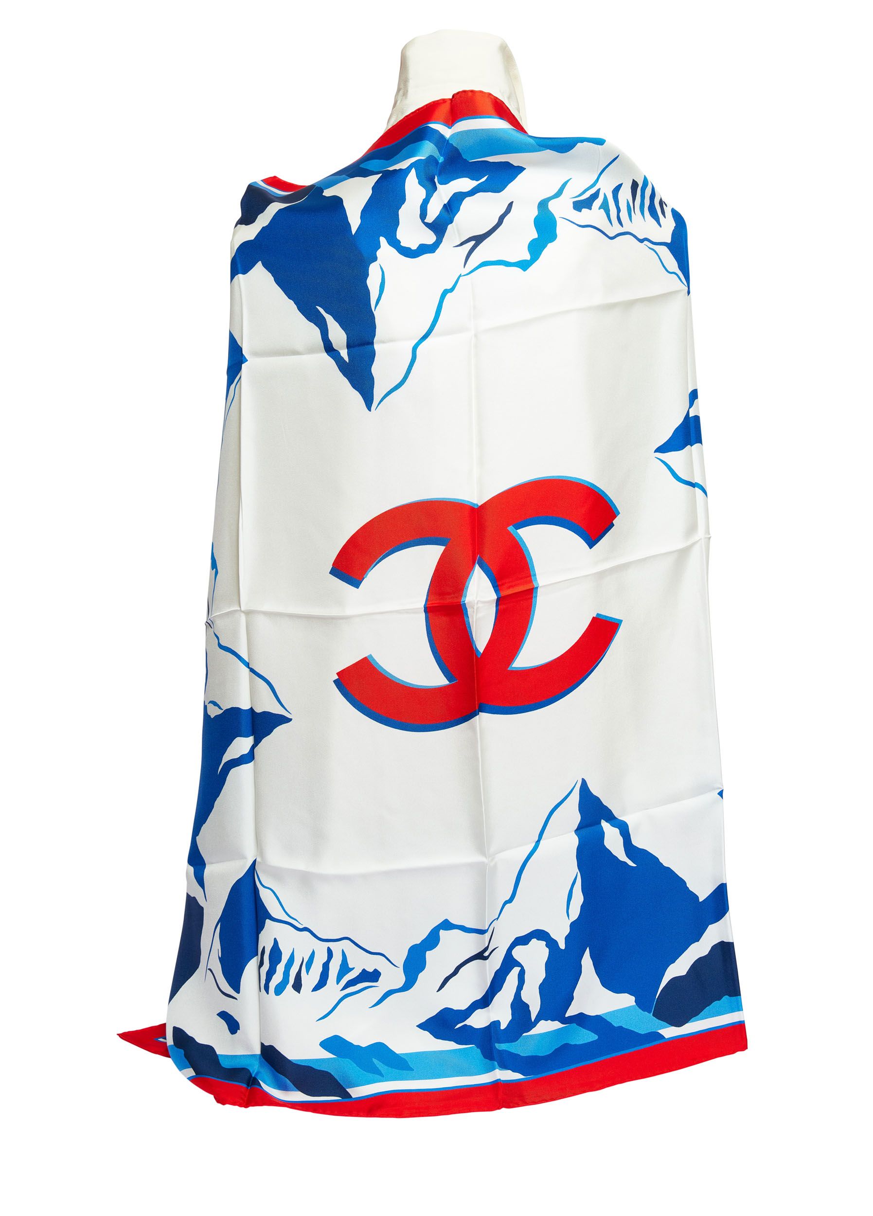 Chanel New White/Blue Silk Red CC Scarf~P77645321