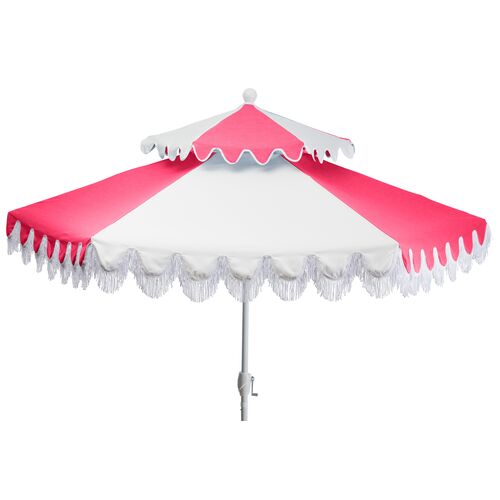 Ginny Two-Tier Patio Umbrella, Hot Pink/White~P77524369