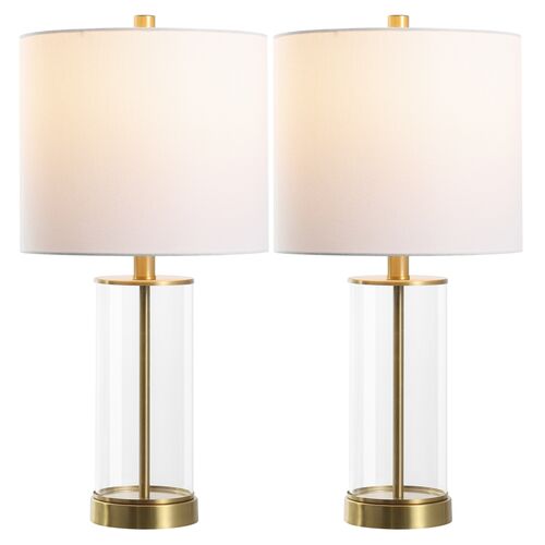 S/2 Wren Table Lamps, Clear/Brass S/2 Wren Table Lamps, Clear/Brass