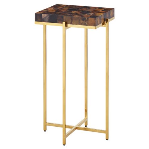 Casey Pen Shell Accent Table, Brown/Brass