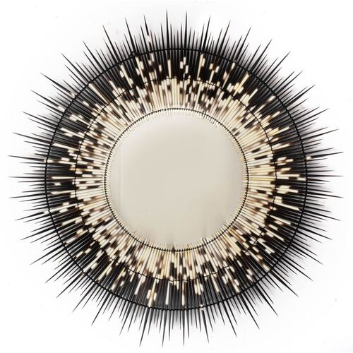 Porcupine Quill Small Round Wall Mirror, Black~P77639199