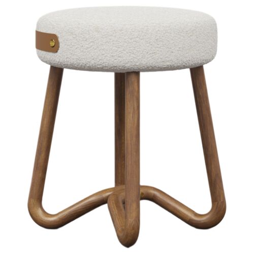 Modern Brazilian Boucle Upholstered Stool Modern Brazilian Boucle Upholstered Stool