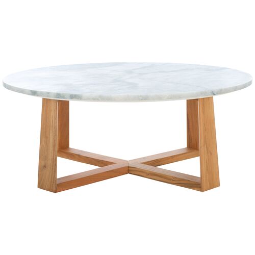 Conal Marble Top Coffee Table, White/Natural Conal Marble Top Coffee Table, White/Natural