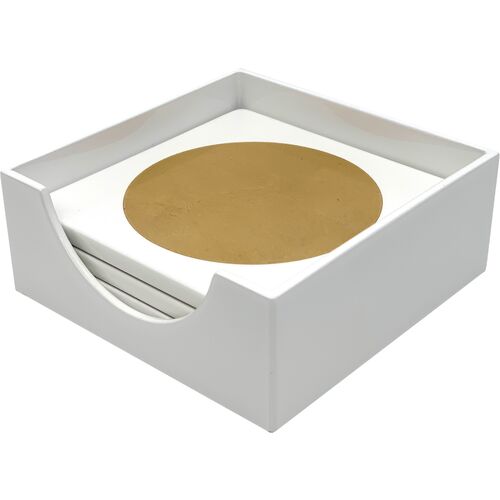 Gold Circle Coaster Set, White~P77640699