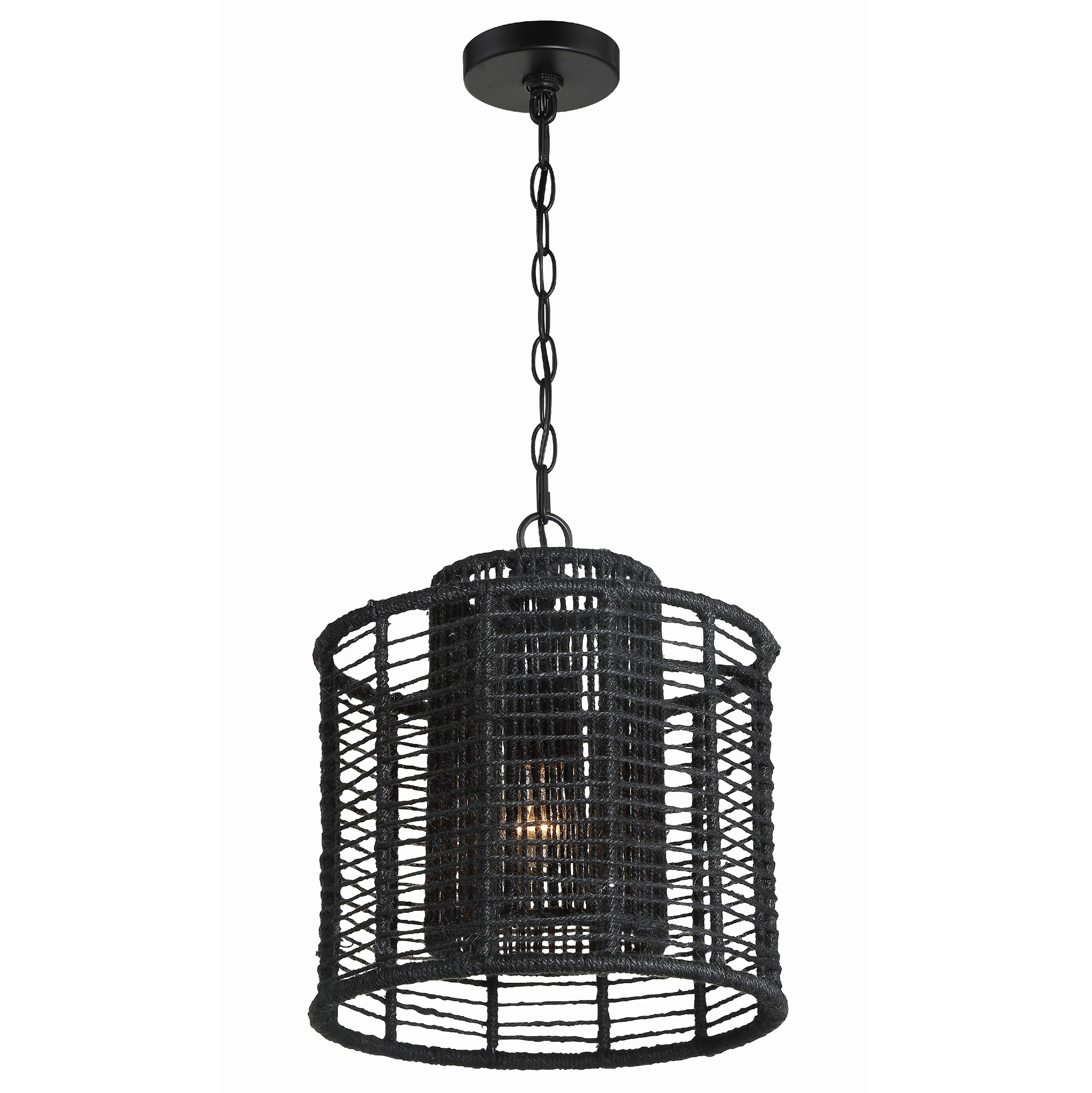 Jayna 1 Light Mini Pendant, Matte Black Jute | One Kings Lane