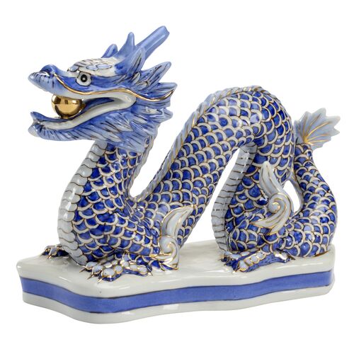 Blue Porcelain Dragon Figurine