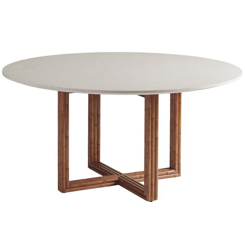 Palm Desert Woodard 60" Marble-Top Dining Table, Ivory/Natural~P111120076