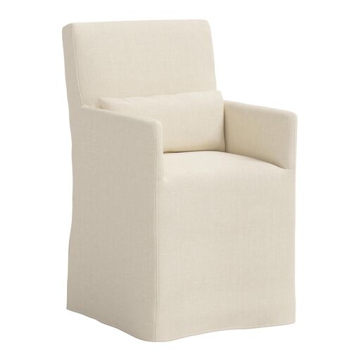 Lindy Slipcover Dining Arm Chair, Linen