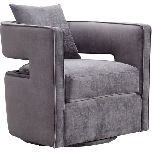 Maura Velvet Swivel Chair, Gray~P63772807